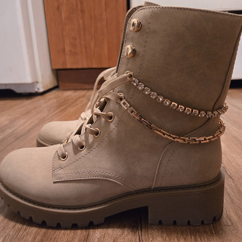 Guess Tan Combat Boots with Gold Accents